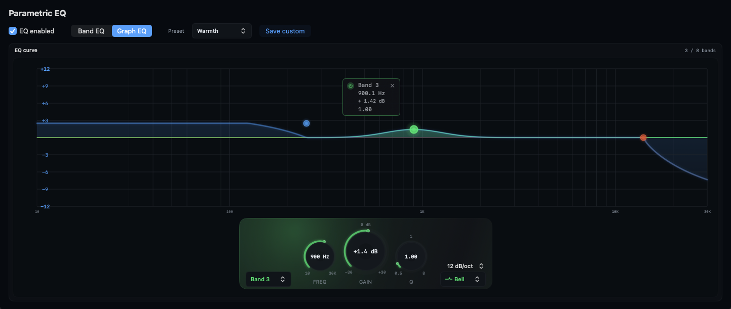 Smile parametric equalizer with graph EQ and band controls