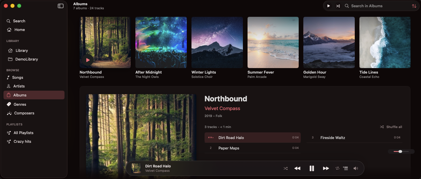 Smile Albums view with Northbound playing and the playback bar